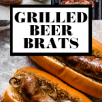Wisconsin Grilled Beer Brats graphic with text overlay for Pinterest.