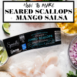 Healthy Seared Scallops with Mango Rice graphic with text overlay for Pinterest.