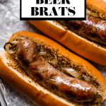 Wisconsin Grilled Beer Brats graphic with text overlay for Pinterest.